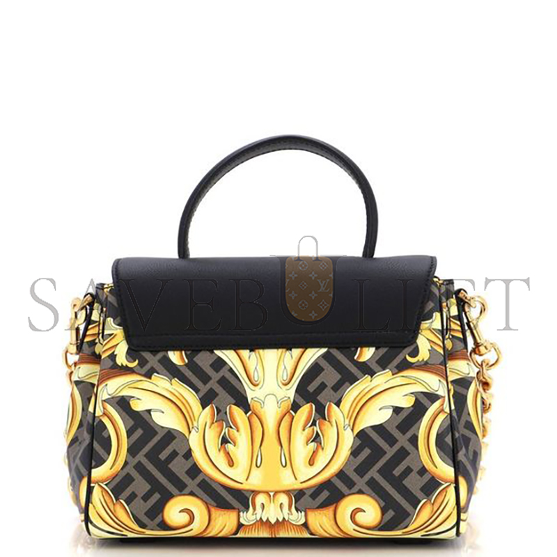 FENDI VERSACE X FENDI FENDACE LA MEDUSA TOP HANDLE BAG PRINTED LAMINATED LEATHER WITH  (25*22*15cm)